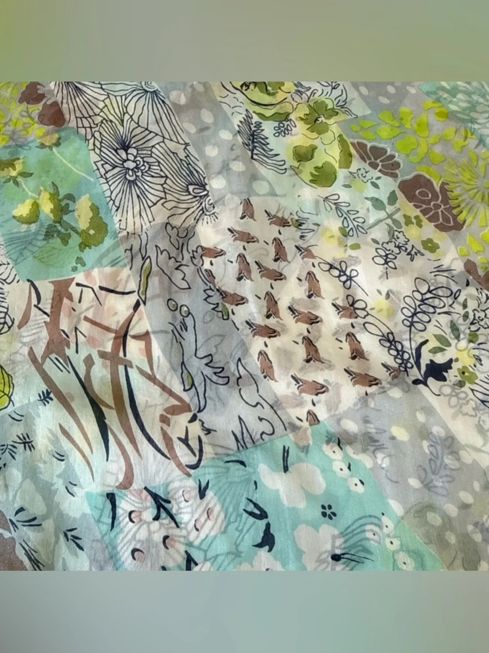 VTG Vivante By VSA 100% Silk‎ Scarf Wrap Patchwork Floral ~72”x 21” Boho Spring